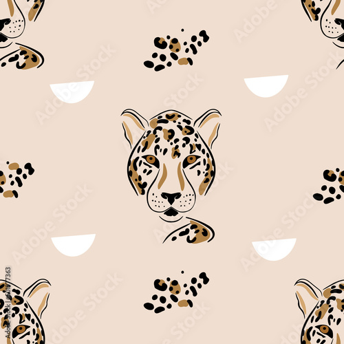 Seamless pattern with abstract leopard and shapes. Modern style. Vector, illustration