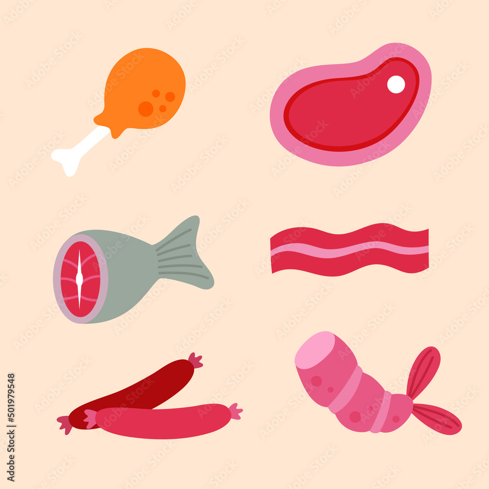 Meat collection vector flat illustration