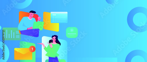 Internet workers collaborating with each other vector concept illustration 