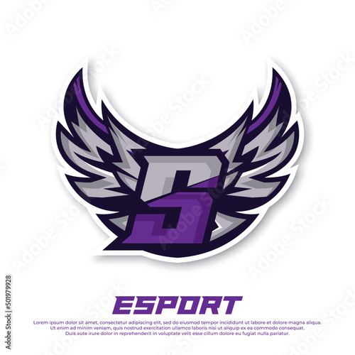 Eagle wing esport logo letter S design template, bird esport logo illustration, initial esport logo.