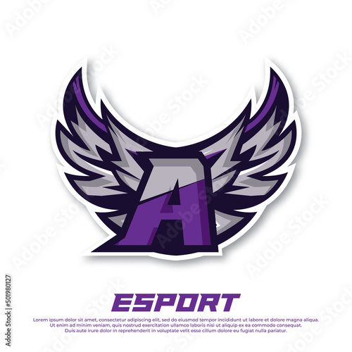 Eagle wing esport logo letter design template, bird esport logo illustration, initial esport logo.