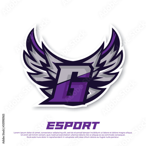 Eagle wing esport logo letter G design template, bird esport logo illustration, initial esport logo.