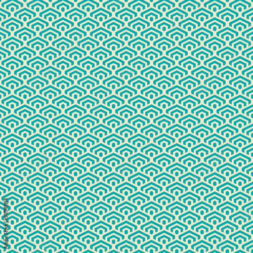 colorful simple vector pixel art seamless pattern of minimalistic persian green and champagne colors geometric scaly hexagon pattern in japanese style