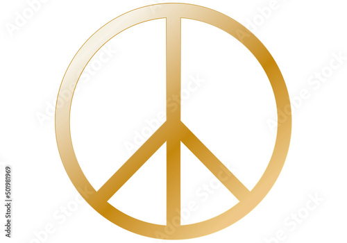 Icono de paz de color dorado en fondo blanco. 