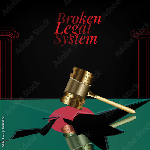 Bangladesh's broken legal system concept art.Flag of Bangladesh and a gavel