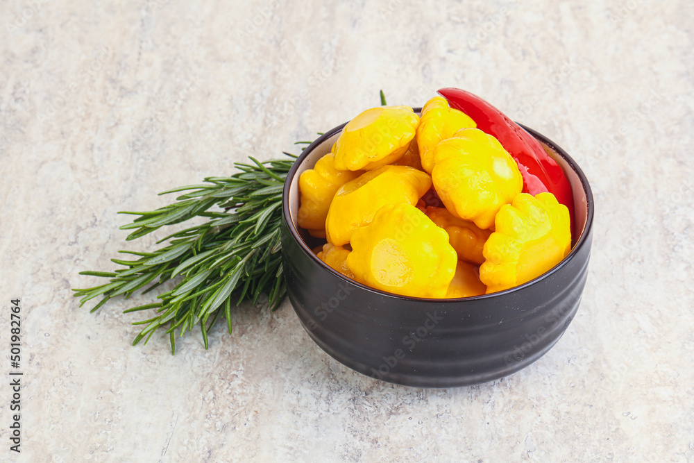 Pickled yellow patisson natural snack Pickled yellow patisson natural snack