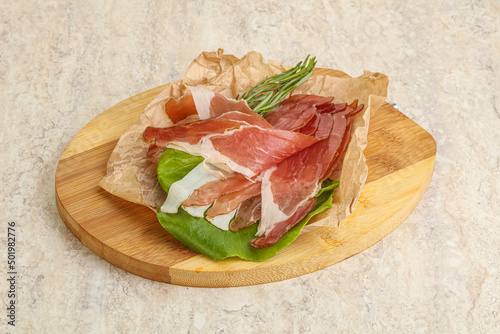 Delicous Spanish Hamon slices pork meat