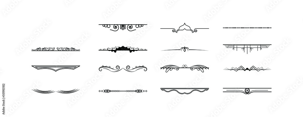 Set Black Simple Line Collection Doodle Border Elements Vector Design Style Sketch Isolated Illustration For Banner