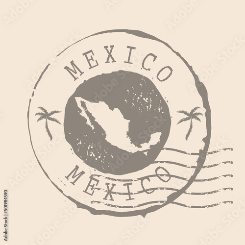 Stamp Postal of Mexico. Map Silhouette rubber Seal.  Design Retro Travel. Seal of Map United Mexican States grunge  for your design.  EPS10.