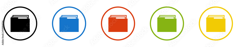 Bunter Banner mit 5 farbigen Icons: Dokumente, Ordner oder Dateien Bunter Banner mit 5 farbigen Icons: Dokumente, Ordner oder Dateien
