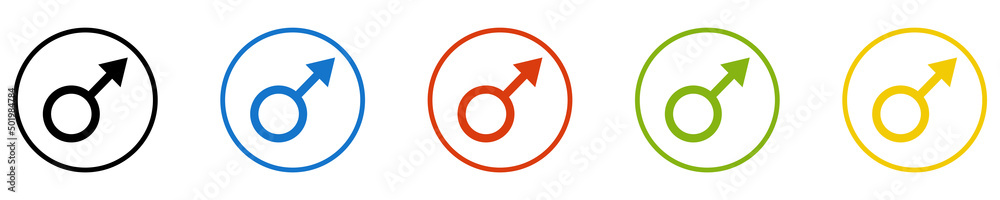 Bunter Banner mit 5 farbigen Icons: Zeichen für Männer Bunter Banner mit 5 farbigen Icons: Zeichen für Männer