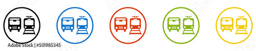Bunter Banner mit 5 farbigen Icons: Öffentlicher Nahverkehr mit Bus und Bahn photo