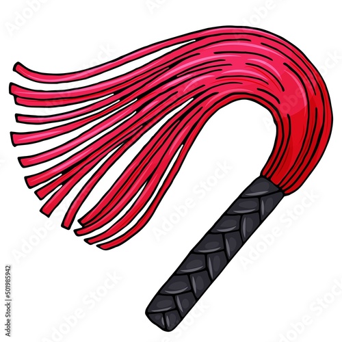 black and red whip for bdsm, vector illustration, freehand drawing with black outline