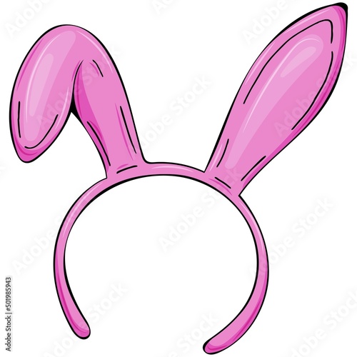 cute pink bunny ear headband for role play, vector illustration, freehand drawing with black outline