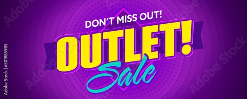 Don’t miss out outlet sale special offer announcement. Website header banner or poster for discount offer promotion vector illustration