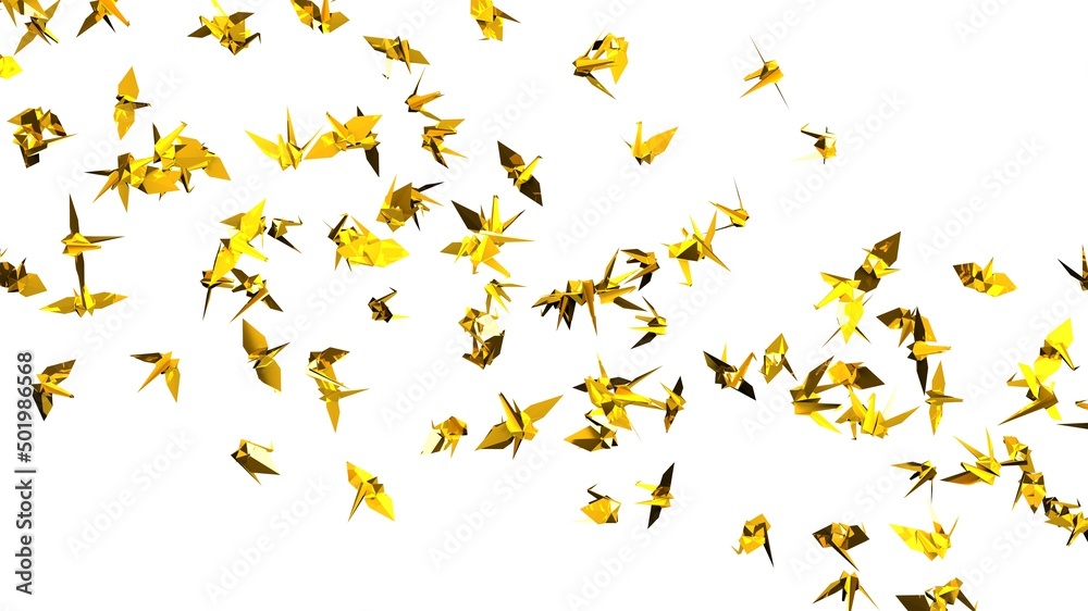 Gold origami crane on white background.
3D illustration for background.
Gold origami crane on white background.
3D illustration for background.