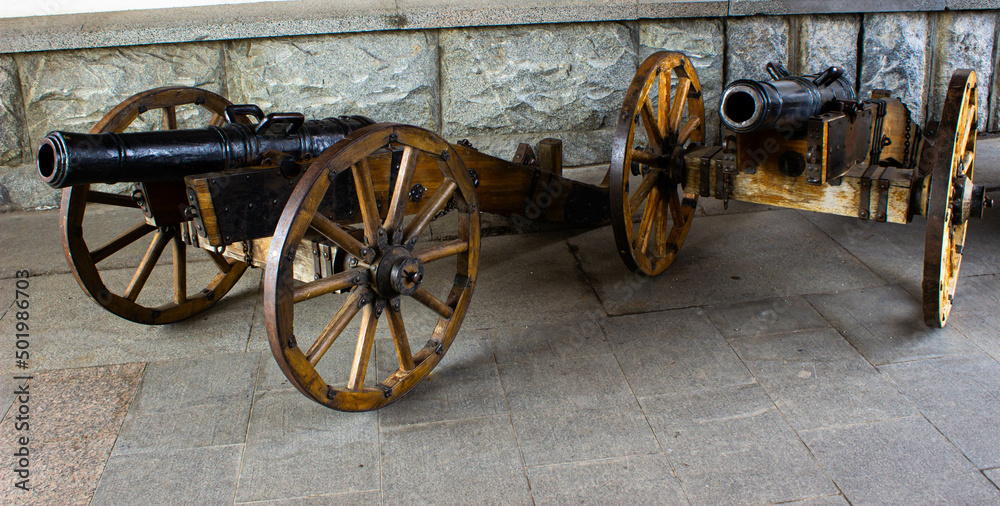 Ancient cannons on chariots. High quality photo