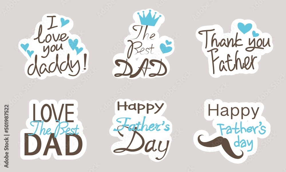 Set of Father's day decorative logo. Happy Father's day concept icon collection for label, tag and graphic design.
Ribbon, label, and decorative calligraphy for Father's day. Vector illustration.