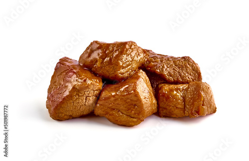 Pork stew, traditional goulash, isolated on white background.