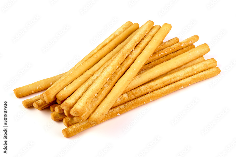 Cheese stick, Breadsticks with sesame, isolated on white background.