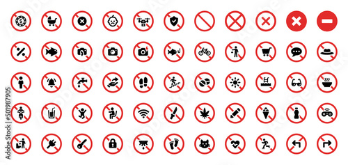 Prohibition signs set vector illustration.