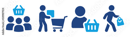 Shopper icon set. People with shopping bag icon vector illustration. photo