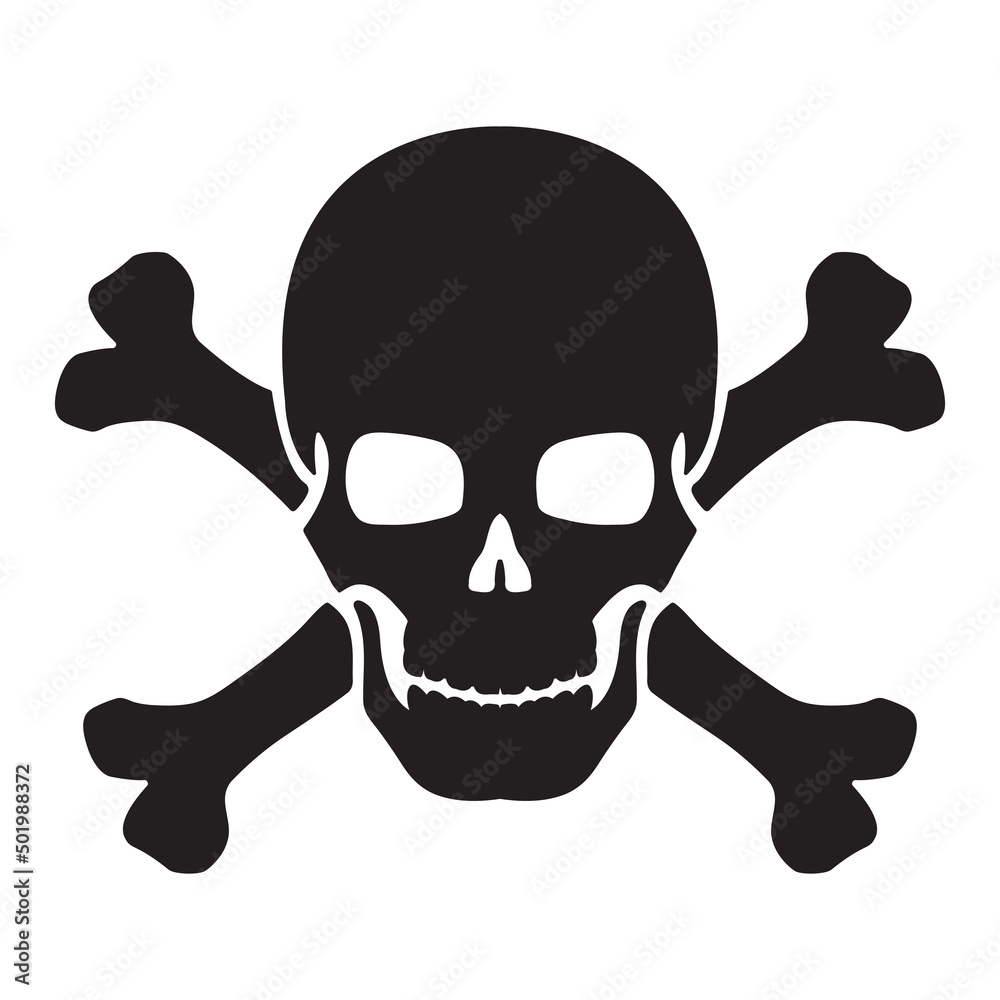 Black silhouette skull. Design element. Vector illustration isolated on white background. Template for books, stickers, posters, cards, clothes. Black silhouette skull. Design element. Vector illustration isolated on white background. Template for books, stickers, posters, cards, clothes.