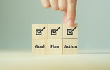 Goal plan action, Business action plan strategy concept, outline all the necessary steps to achieve your goal and help you reach your target efficiently by assigning a timeframe a start and end date.