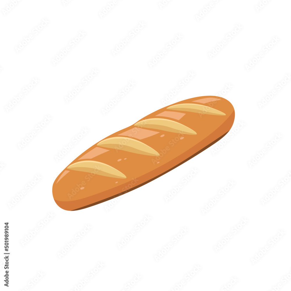 Baguette flat vector illustration. Long Loaf of bread. Bun Isolated on white background Baguette flat vector illustration. Long Loaf of bread. Bun Isolated on white background