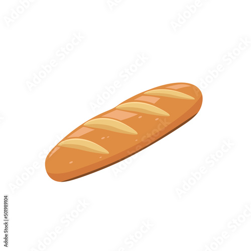 Baguette flat vector illustration. Long Loaf of bread. Bun Isolated on white background	