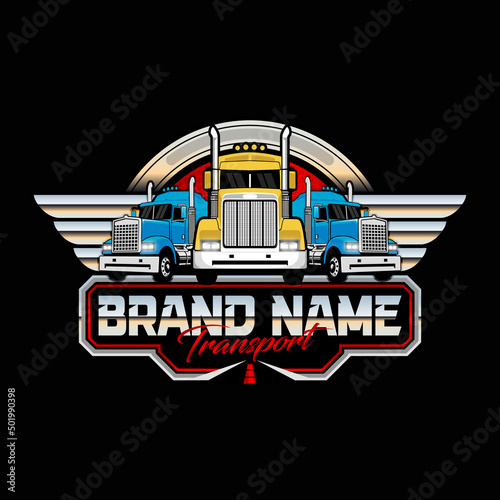 Trucking company logo design template. Badge or emblem logo concept. Perfect logo for automotive company-related.
