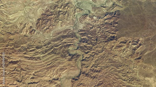 High altitude aerial top down plane view of Pakistan Balochistan also romanised as Baluchistan and Baluchestan is an arid desert and mountainous region in South and Western Asia 4k resolution animatio photo