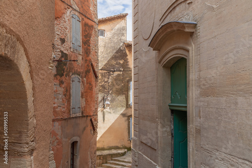Medieval provencal village Gordes narrow streets, limestone old buildings with portals. Vaucluse, Provence, Alpes, Cote d'Azur, France © Artem
