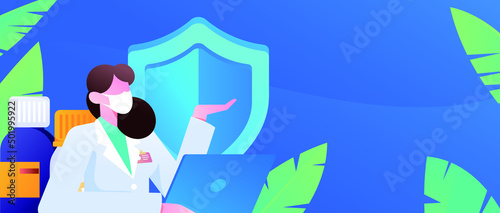 Medical health protection against epidemic flat vector concept illustration
