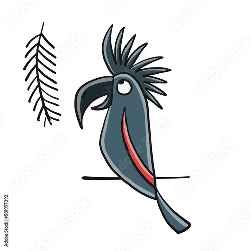 Black Cockatoo parrot isolated on white. Icon for your design