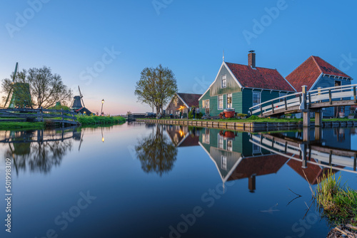 Historical buildings and windmills in Zaanse Schans, Netherlands © Sen