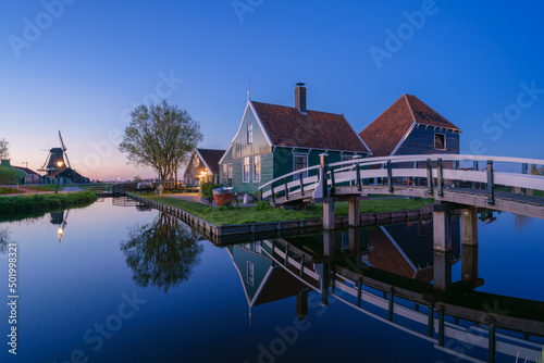Historical buildings and windmills in Zaanse Schans  Netherlands