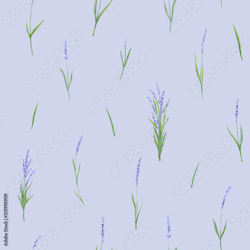 Watercolor hand drawn beautiful seamless pattern with lavender flowers