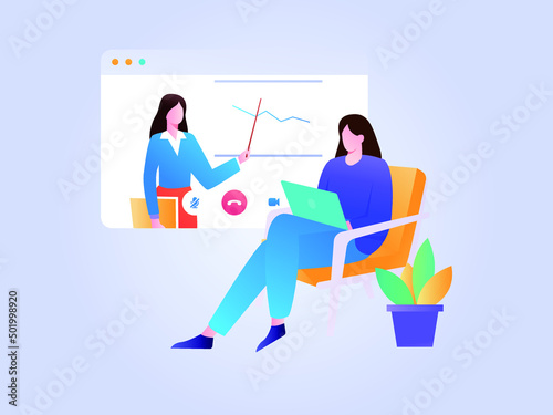 Remote video chat communication meeting flat vector concept illustration 