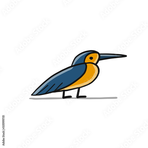 King fisher bird isolated on white. Sketch for your design