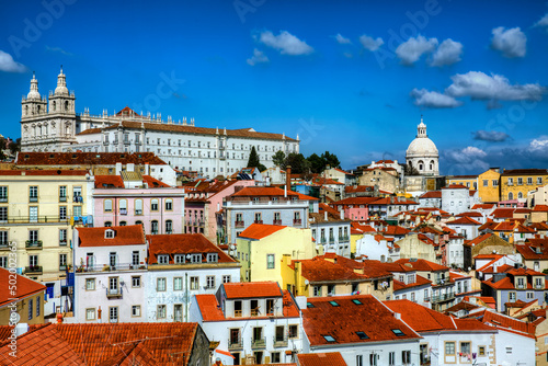 Buildings in Alfama, Lisbon, Portugal, with the Monastery of Sao Vicente de Fora © Rolf