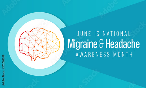 National Migraine and headache awareness month is observed every year in June. it is usually a moderate or severe headache felt as a throbbing pain on one side of the head. Vector illustration