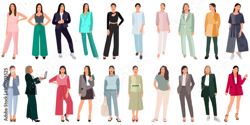 Slender girls, women in a business suit standing. Vector isolated