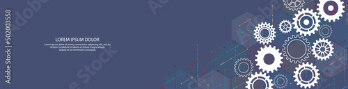 Website header or banner design with cogs and gear wheel mechanisms