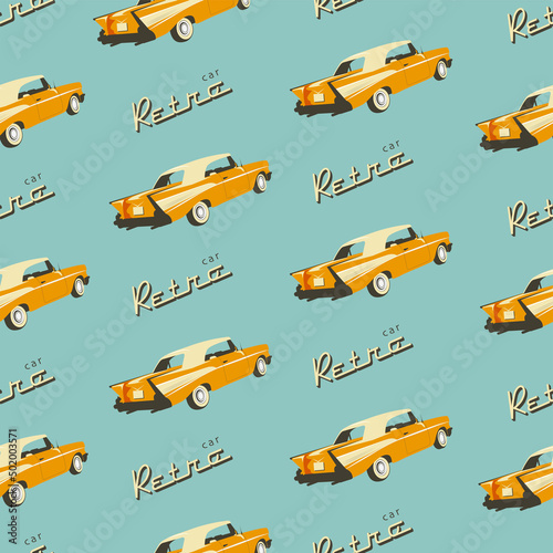 Retro car seamless pattern vector print. 