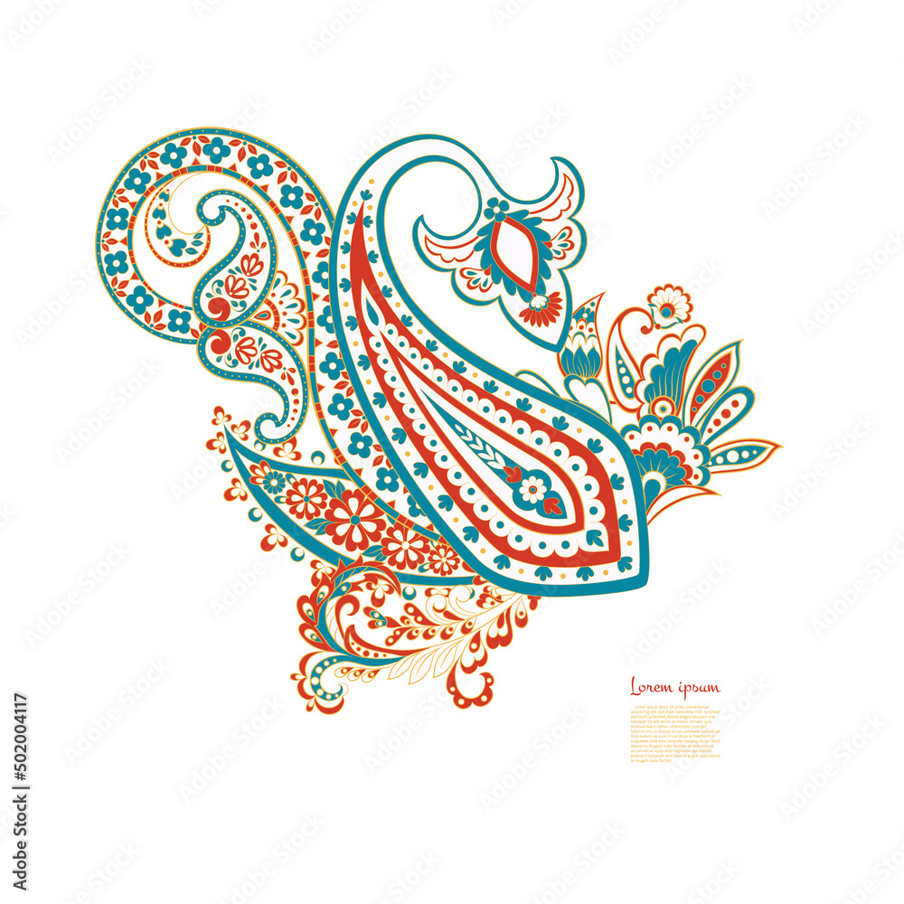 Paisley Vector Pattern. Floral Isolated Asian Illustration