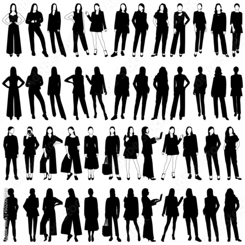 Slender girls, women, set of silhouettes, vector isolated