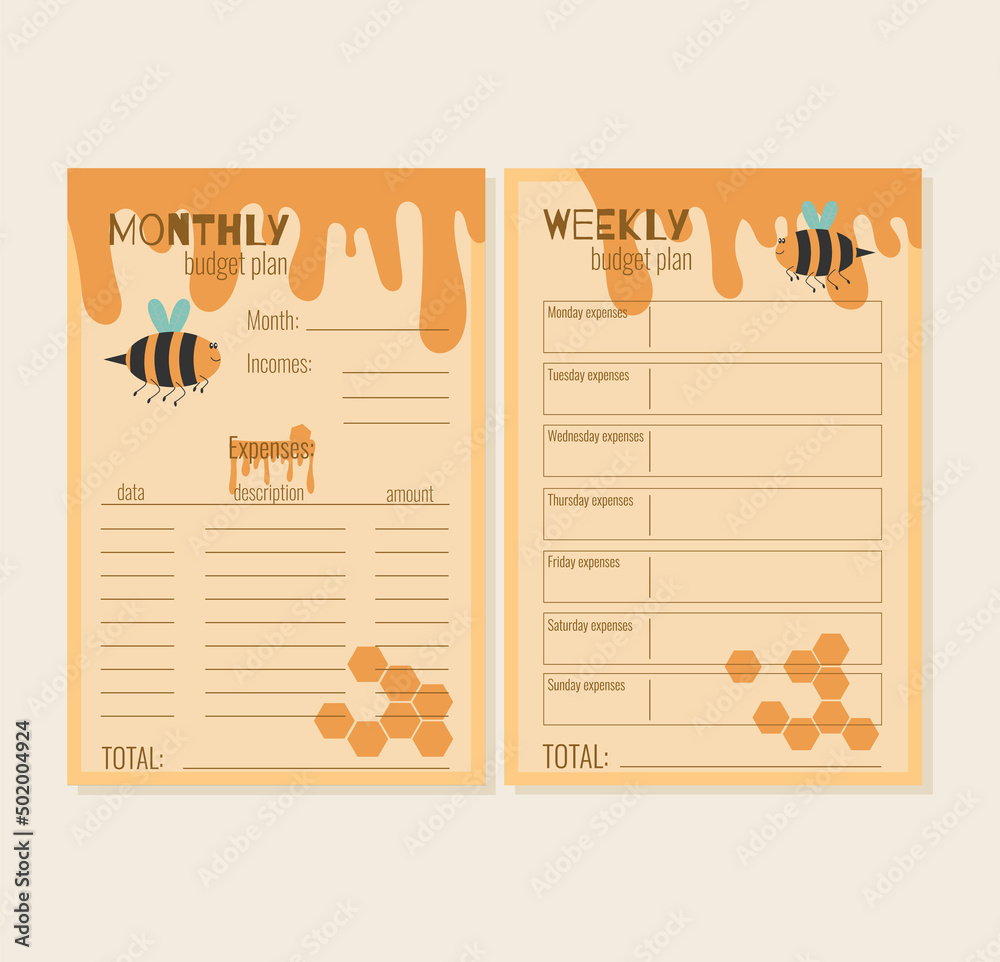 Monthly, weekly bee budget planer - obrazy, fototapety, plakaty 