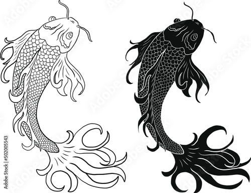 Beautiful line art of gold fish vector illustration.Koi fish for printing on shirt on white isolated background.