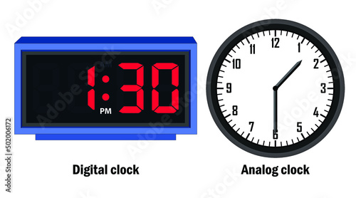 Digital clock and analog clock. time 01-30- vector